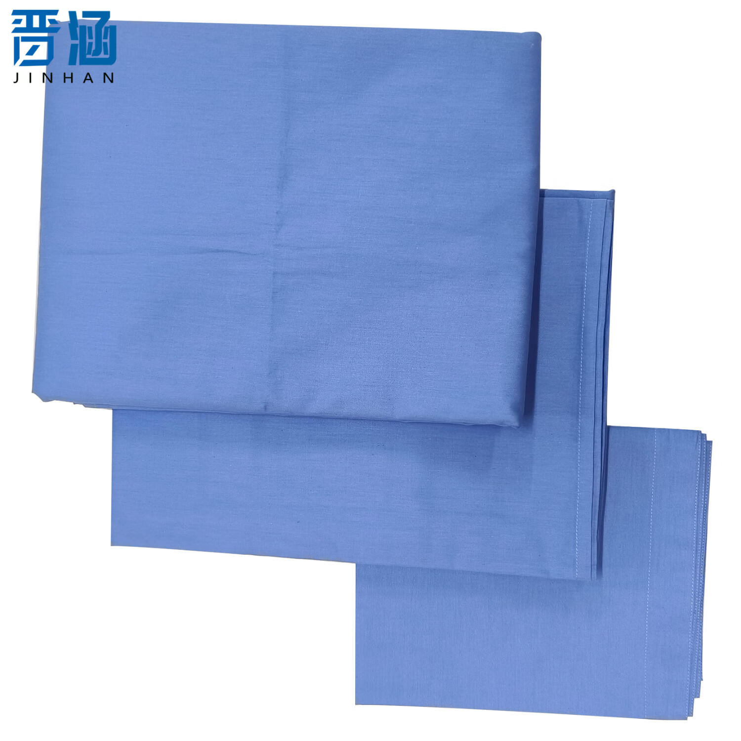 晋涵 纯兰色全棉三件套 160*210cm/套高清大图