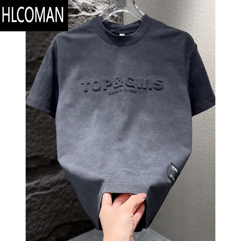 HLCOMAN短袖t恤男2025新款夏季潮流美式钢印T恤男潮帅气宽松上衣百搭体恤