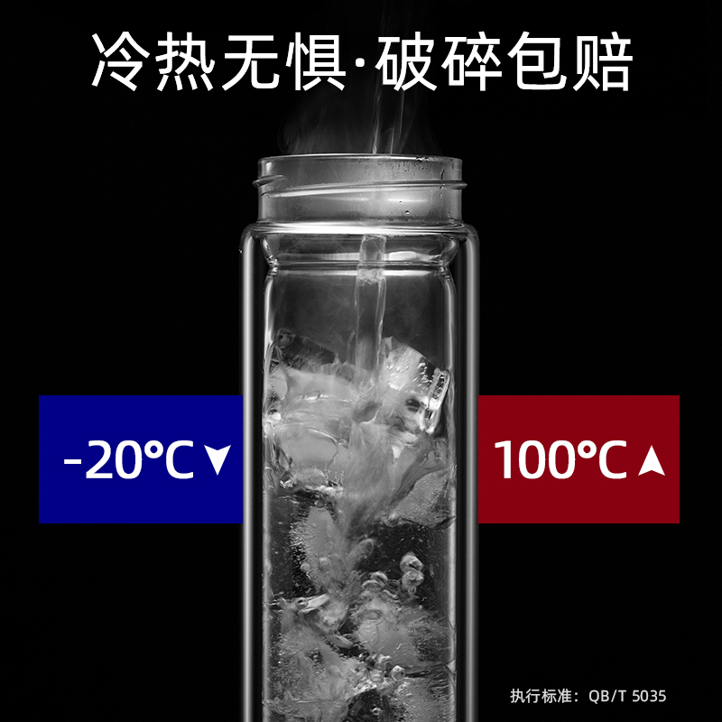 富光(FGA)双层玻璃杯家用便携水杯男士透明隔热泡茶杯茶水分离杯子 绿色400ml