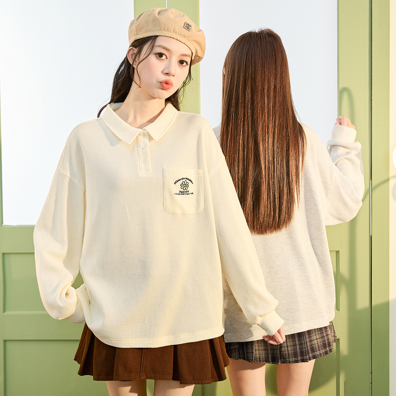【2.5折价70元】唐狮长袖polo衫女新款上衣今流行高级感好看内搭打底衫宽松