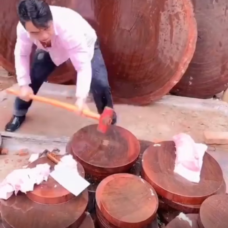 铁木菜板家用圆形实木砧板抗菌防霉整木案板大号刀板加厚 直径33cm厚度5cm高清大图