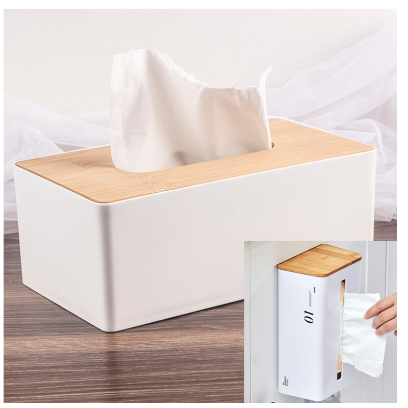 知绿源塑料简约日式抽纸盒4050餐巾纸盒竹盖纸巾盒横竖式壁挂抽纸盒两