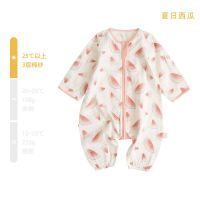 棉花堂2021儿童婴儿睡袋分腿纱布全棉春夏宝宝四季防踢被睡衣被子 夏日西瓜(三层纱布睡袋) 73厘米