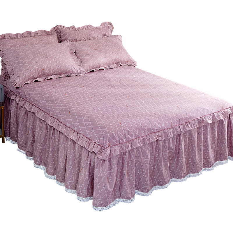 美帮汇全棉床罩床套防滑床裙式单件全棉保护防尘罩1.5米1.8m床单1三件套 花香情丝 180x200[床裙+2个枕套]高清大图