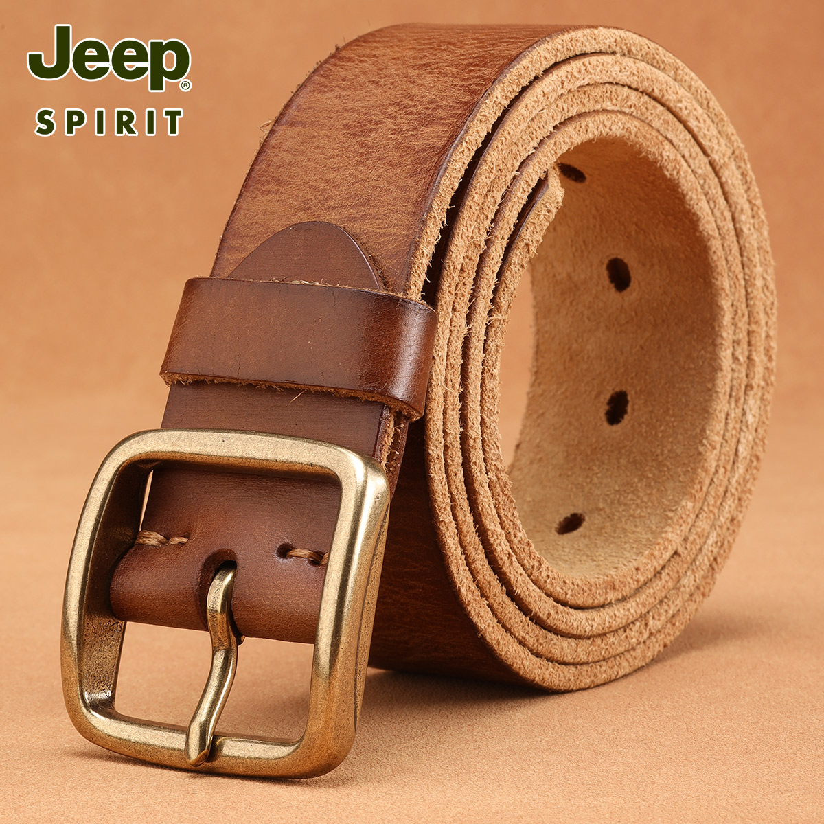 Jeep吉普皮带男真皮针扣复古青年裤腰带休闲头层牛皮皮复带皮高清大图