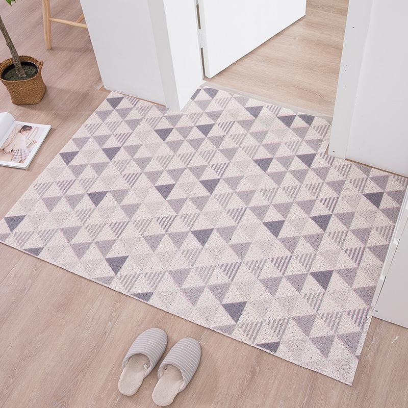 美帮汇【厅】丝圈进地垫脚垫简约入户口地毯家用垫 定制裁剪 灰白几何 90×120CM