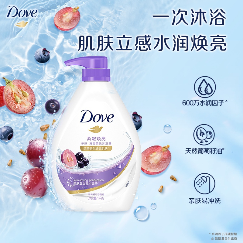 多芬 清爽美肤沐浴露 【美白】柔嫩焕亮1000g 水润肌肤 持久留香(包装随机)