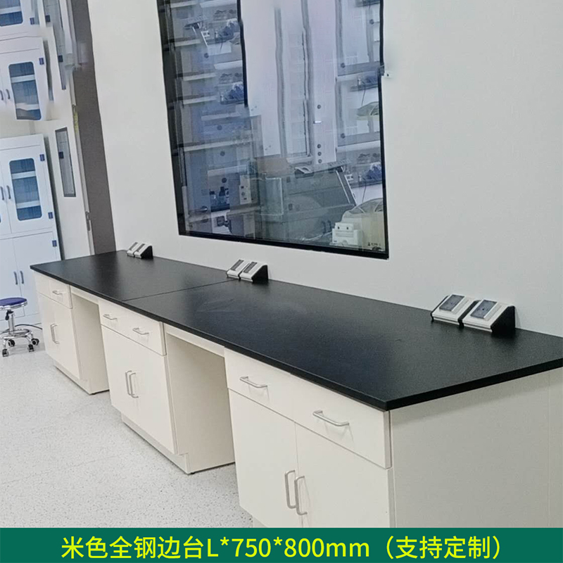 汉诺鑫威全钢实验台钢木PP边台柜试验台化验室工作台实验室桌操作台定制(每米单价)【工厂现做 7天内发货】 米色全钢实验边台L*750*800mm