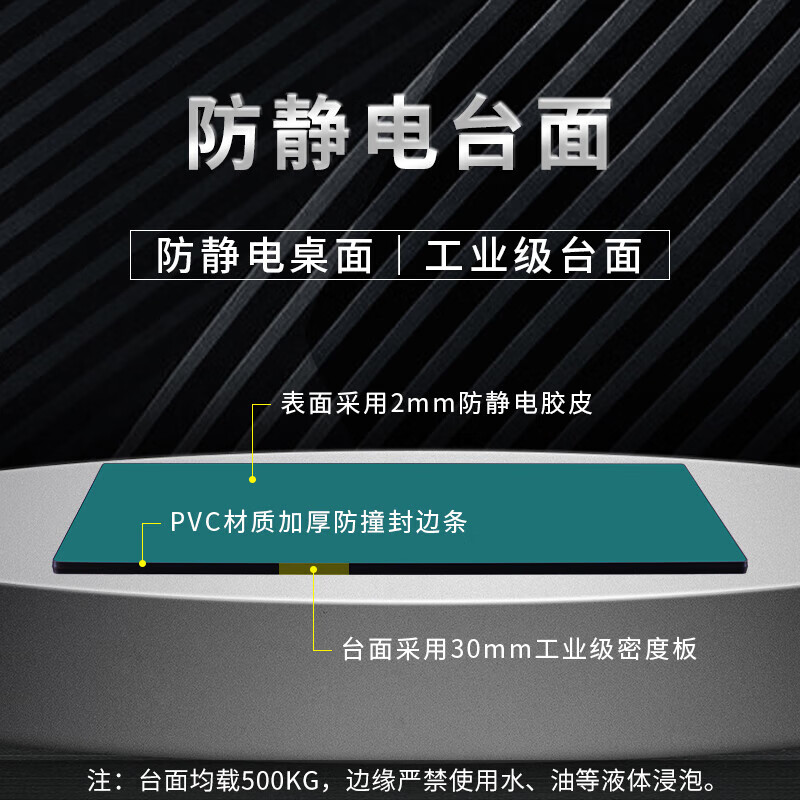 锦北防静电工作台车间流水线操作台带灯工具桌1.5米单桌+950挂板+抽屉高清大图