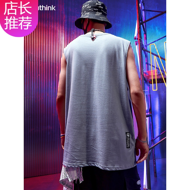hlcomanins欧美高街潮流坎肩国潮纯色背心男hiphop加大加肥肥佬夏季