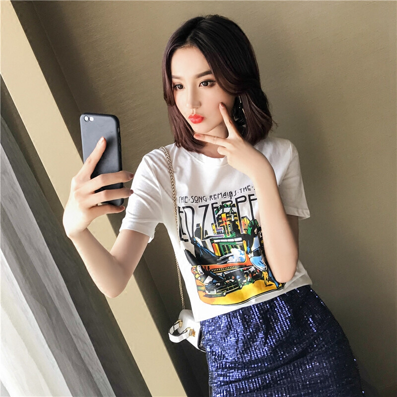 2018春夏装新款短袖T恤女韩版潮学生字母打底衫上衣宽松白色