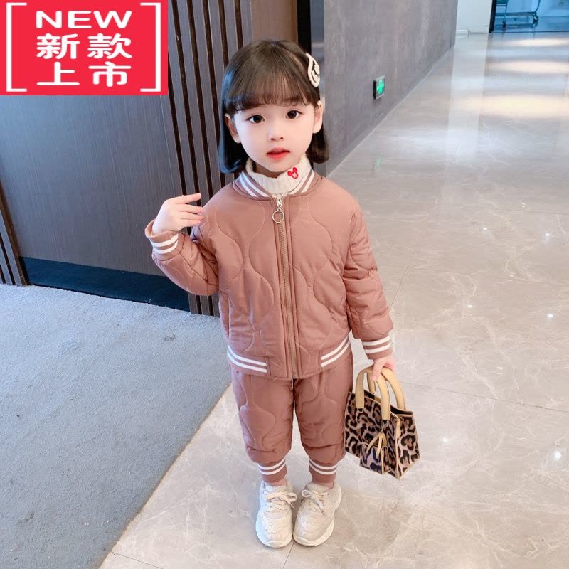可莉允儿童棉服套装洋气小童宝宝冬装加绒加厚女童棉衣外套棉裤两件套潮图片