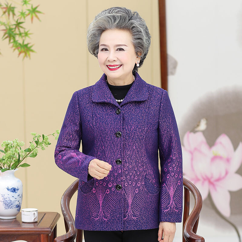 迪鲁奥(DILUAO)[品质保障]中老年人女装奶奶秋装宽松型袖外套60-70岁妈妈装老太太衣服春秋上衣