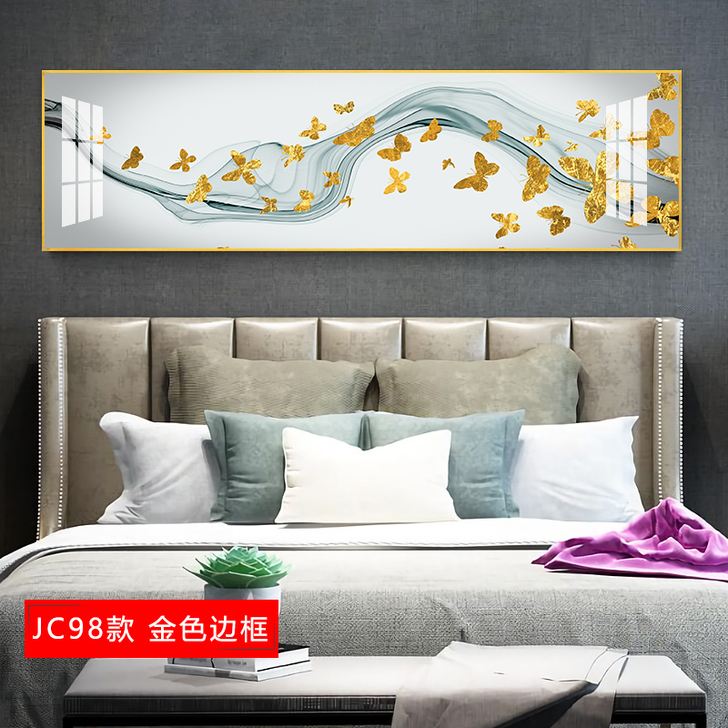 发财鹿客厅叠加装饰画现代简约沙发背景墙组合挂画轻奢单横幅壁画 jc98（金色边框） 50×100cm晶瓷画（晶瓷_228