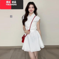 YIBUSHENG白色学院风衬衫连衣裙女2024新款季设计感气质收腰polo领短裙4 65/70kg/XXL 白色今年流行漂亮套装裙子/2024年新款女装夏季爆款/梨形身