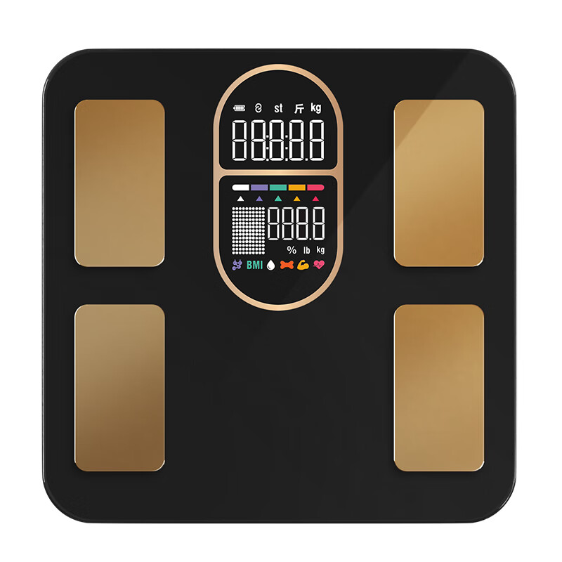 沃莱体脂秤减肥专用精准家用电子秤人体数据分析心率监测体重体脂一体秤 FG2019充电黑色