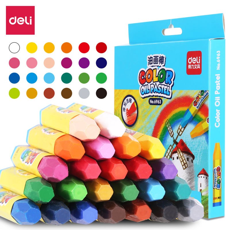 得力deli6963笔类蜡笔油画棒24色彩色儿童绘画学生美术用品文具用品批发单盒装报价 参数 图片 视频 怎么样 问答 苏宁易购
