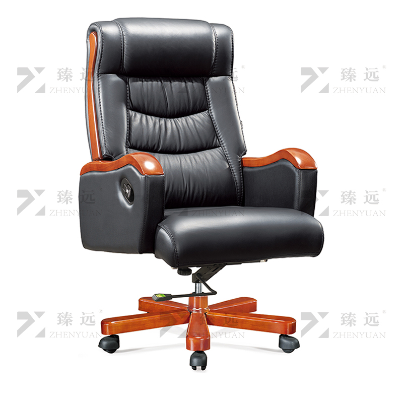 臻远ZY-7569办公中班椅老板椅办公皮椅升降转椅电脑椅 黑牛皮