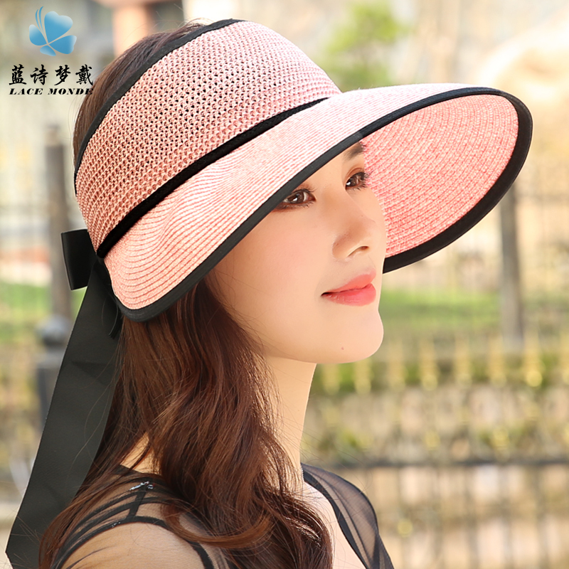 夏季草帽子女防晒太阳帽大檐遮阳帽空顶帽凉帽旅游帽女折叠沙滩帽帽子