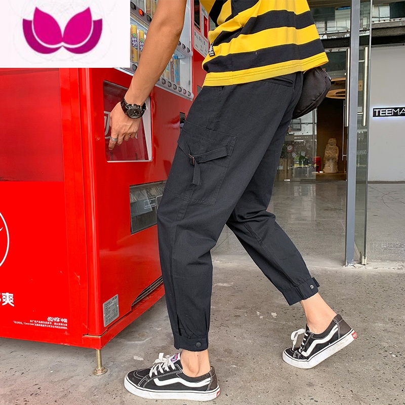七斓工装裤男ins超火港风日系潮牌宽松裤子韩版潮流休闲百搭9分束脚裤