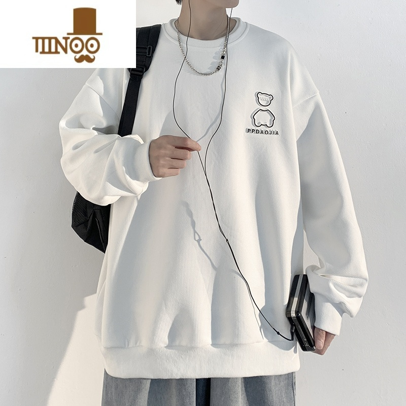 YANXU华夫格卫衣男港风圆领宽松长袖上衣潮牌初高中生外套冬