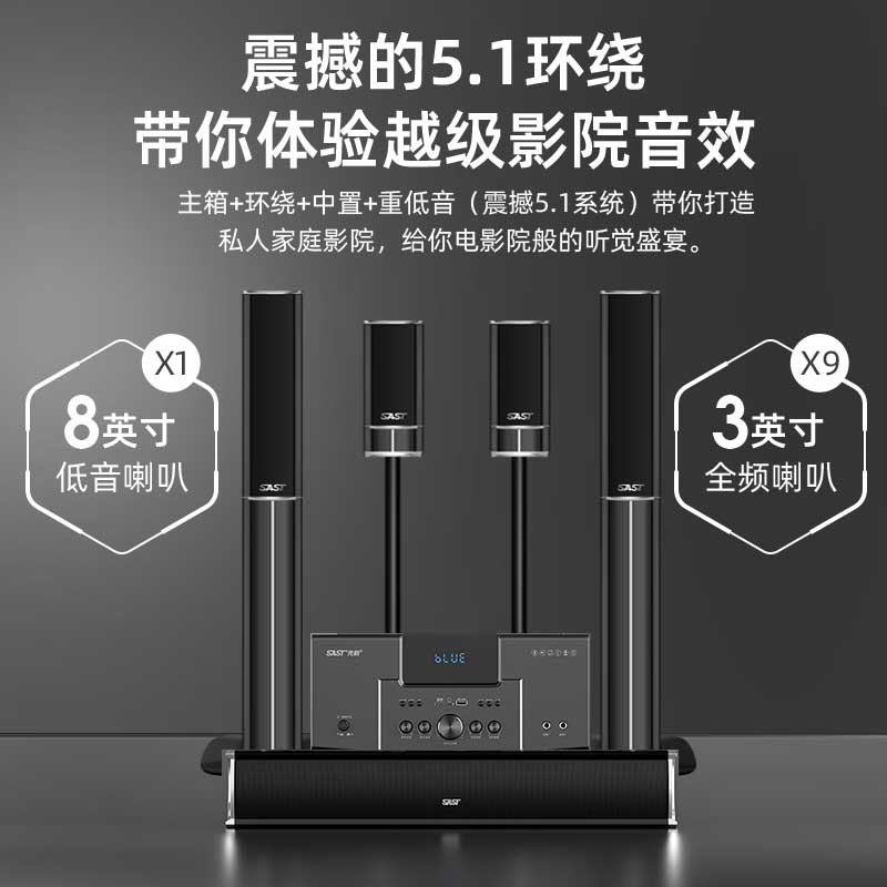 先科(SAST)A18家庭影院套装2 5.1家庭影院音响套装家用电视客厅壁挂落地音箱 (黑色)高清大图