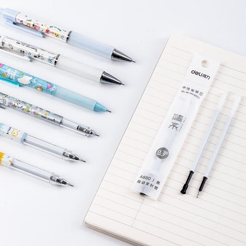 得力(deli) 简系按动中性笔芯按动签字笔替芯 0.38mm全针管头 黑色20支/盒 A880图片