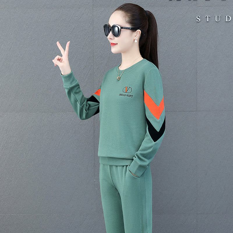 均妮均妮高端品牌卫衣套装 女春秋2022年新款时尚圆领款式韩版休闲运动装女士显瘦两件套图片