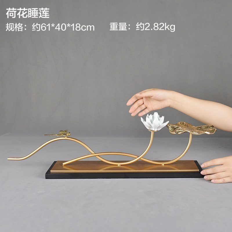 家柏饰(CORATED)荷花睡莲中式禅意摆件茶室展厅样板间书房装饰品摆件乔迁新居礼品高清大图