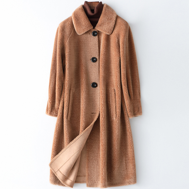 憨厚皇后休闲长款羊毛皮草外套女士秋冬时尚新款颗粒羊剪绒大衣