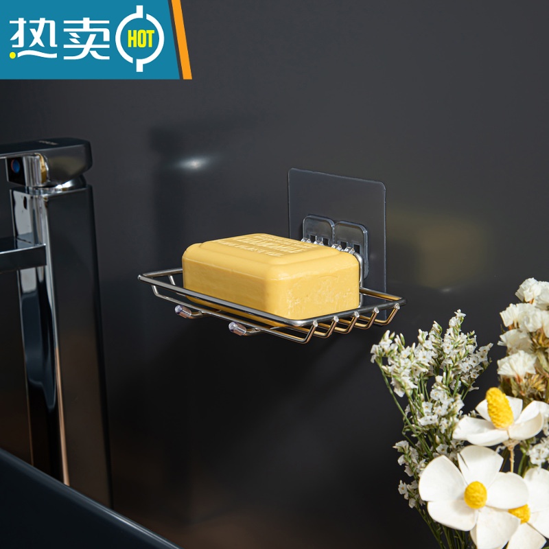 敬平304不锈钢免打孔沥水肥皂盒卫生间双层家用浴室大号壁挂式香皂架 金色贴1个装高清大图