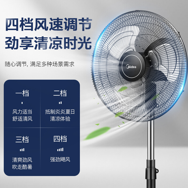 美的(Midea)工业电风扇FES45-20A家用落地扇强力大风大功率金属风扇 铜芯电机 强劲大风 四挡风速 升降调节
