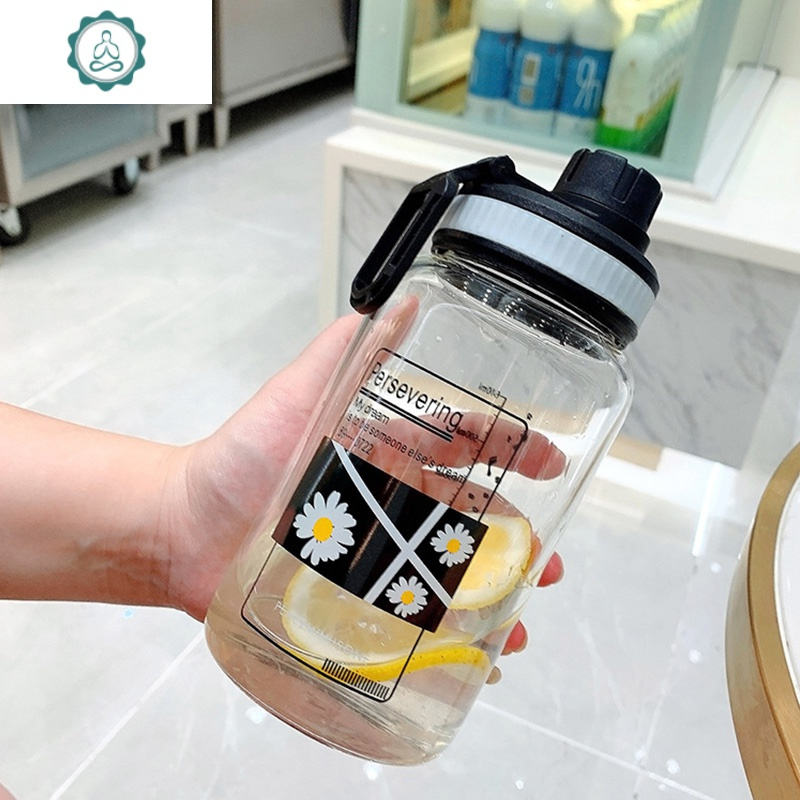 水杯女超大容量玻璃杯带刻度吸管1000ml个性创意便携大号潮流杯子封后