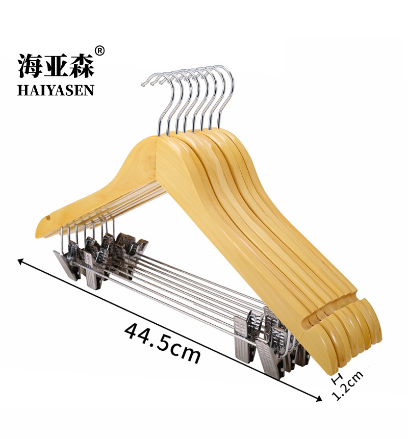 海亚森 子木雅居 TK-5089 实木带夹子防滑圆钩衣架 44.5*1.2cm 5个/套(计价单位:套)原木本色