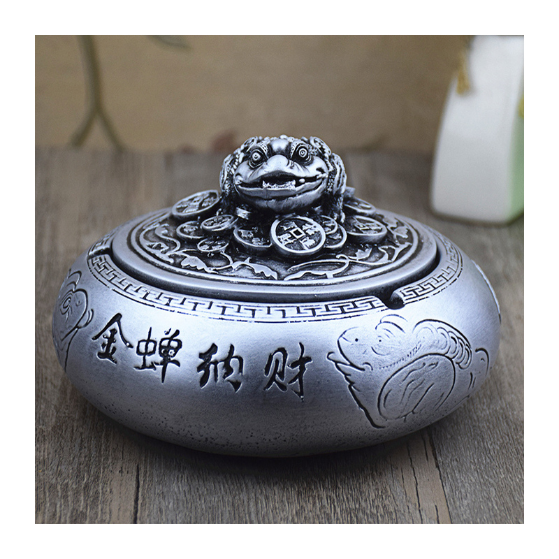 创意浮雕招带盖烟灰缸大号个性新古典办公客厅书房摆件工艺礼品