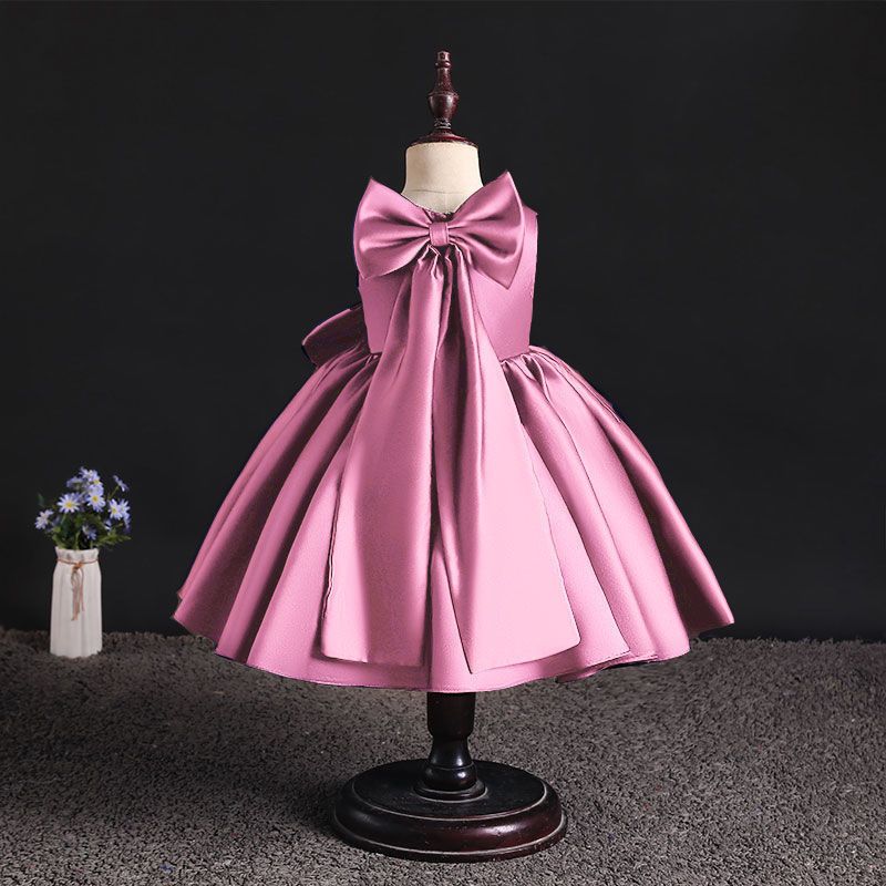 六一女童礼服裙女宝宝生日周岁表演主持大蝴蝶结连衣裙儿童蓬蓬裙白色