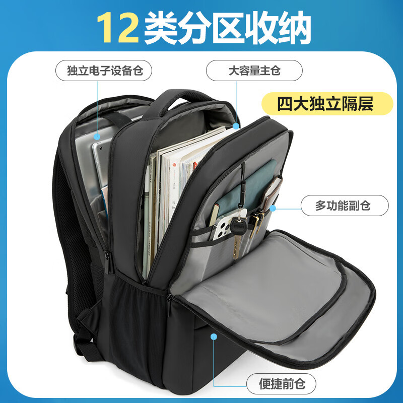 维多利亚旅行者出差通勤防盗旅行包双肩包电脑包USB充电背包9021 17.3英寸高清大图