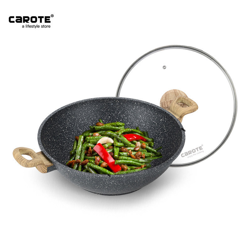 卡罗特(CaROTE)麦饭石双耳炒锅不粘锅少油烟家用炒菜锅 平底锅 电磁炉锅具32CM
