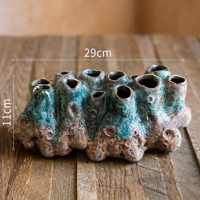 陶瓷珊瑚花瓶花器花盆水培禅意古风装饰摆件创意另类个性 多孔花器（珊瑚瓶A） 中_217
