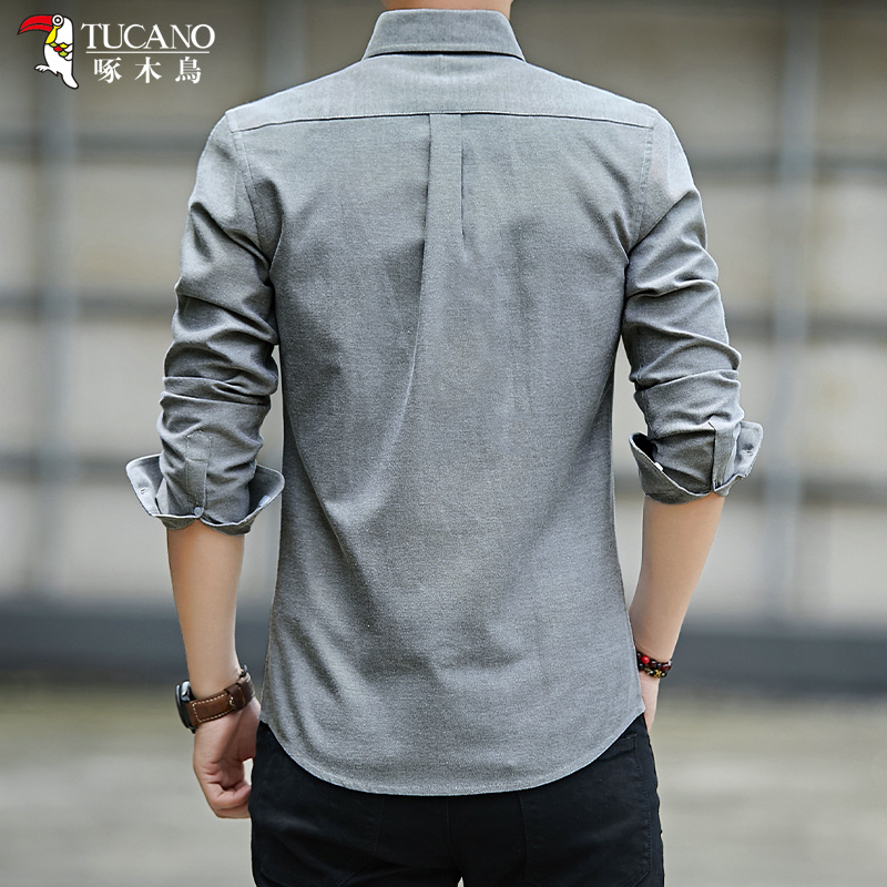 啄木鸟牛津纺长袖衬衫男2024春夏款潮流休闲衬衣男士百搭短袖寸潮高清大图