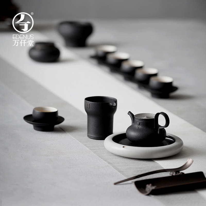 万仟堂(Edenus)茶具高档套装纪念款 陶瓷功夫茶具茶壶 一心一意 黑铁釉