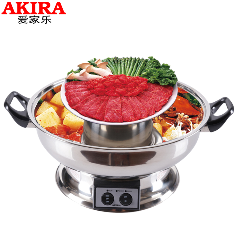 爱家乐 (AKIRA) C55 电火锅 涮烤煮煎一体锅韩式电火锅 多功能烧烤炉 鸳鸯分离电热锅电煮锅