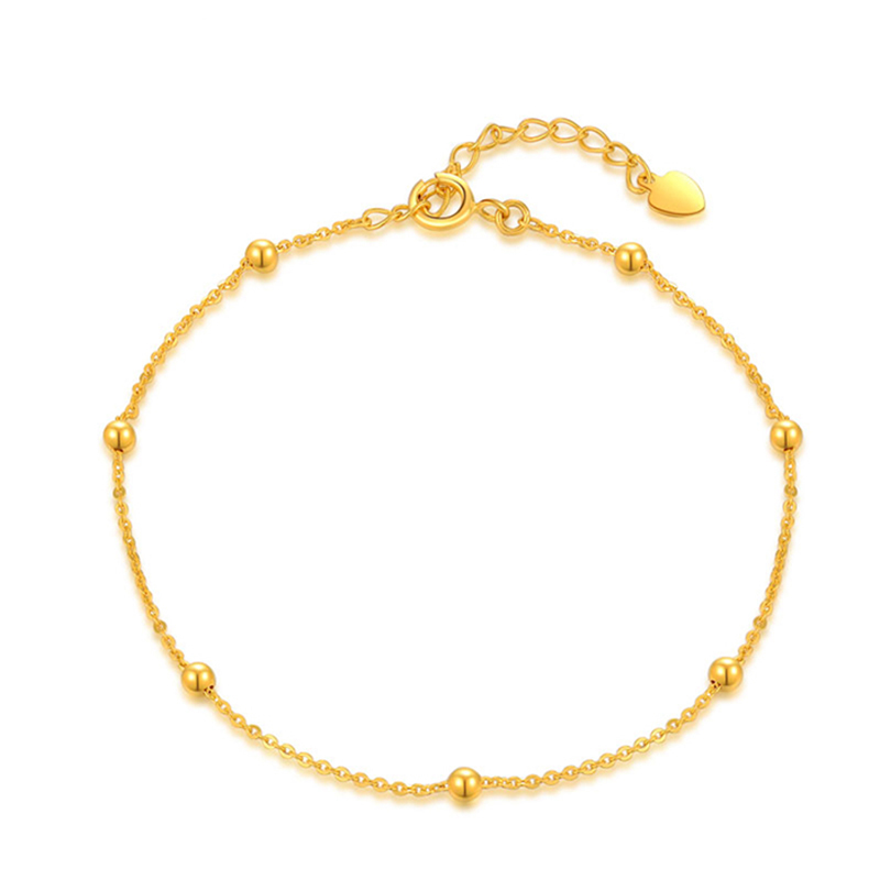 金贝珠宝 18k金手链 简洁时尚黄金色光珠手链 gkgs403801