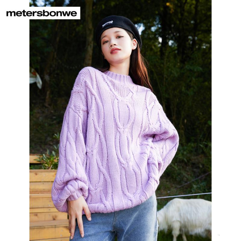 美特斯邦威毛衣女针织衫半高领宽松时尚温柔风软糯提花套头_276 S高155-160重90-110斤 悠粉紫