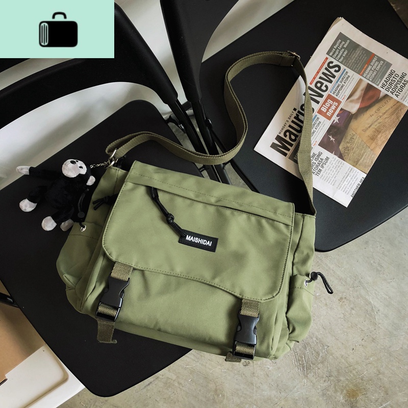 男士单肩包日系潮牌大容量斜挎包男女韩版ins百搭街头潮流邮差包NEWLAKE 军绿色收藏下单送挂件