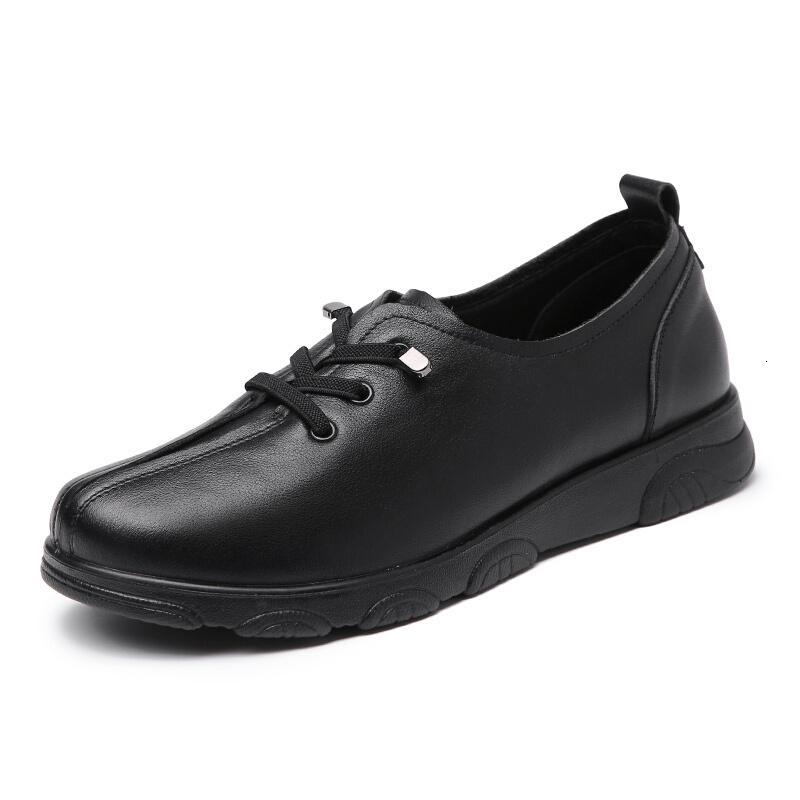 旺奈wangnai秋冬季休闲中老年女皮鞋平底软底妈妈鞋单鞋真皮大码中年