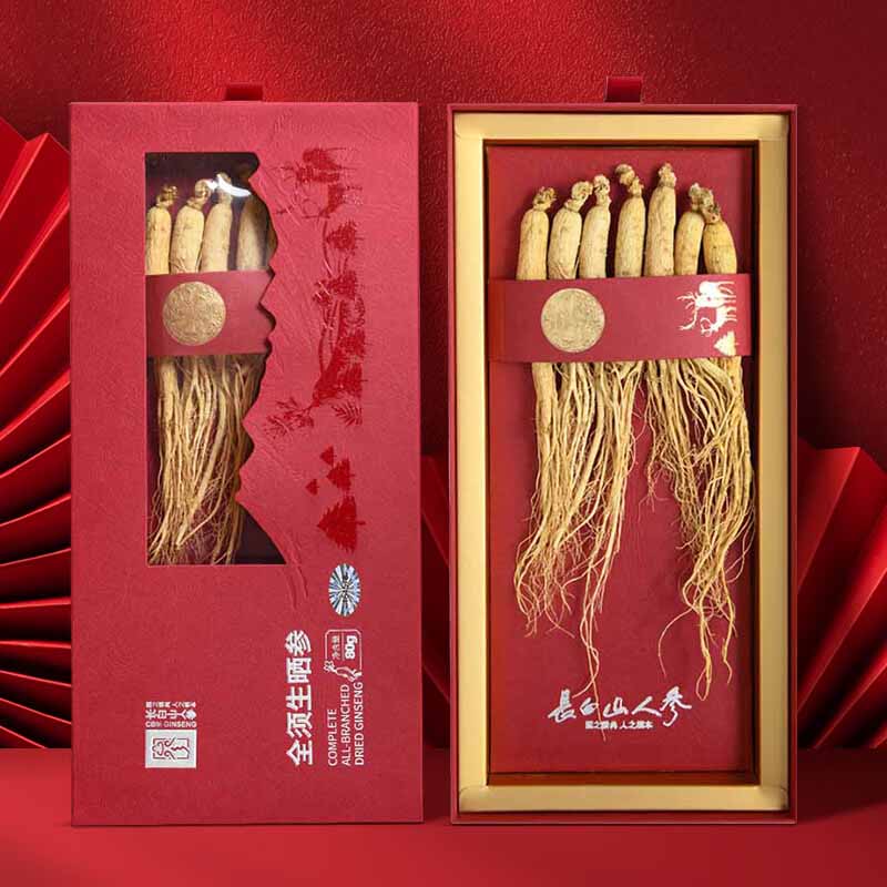 长白山人参全须生晒参菊花芯纹全须生晒参礼盒80g*1盒高清大图