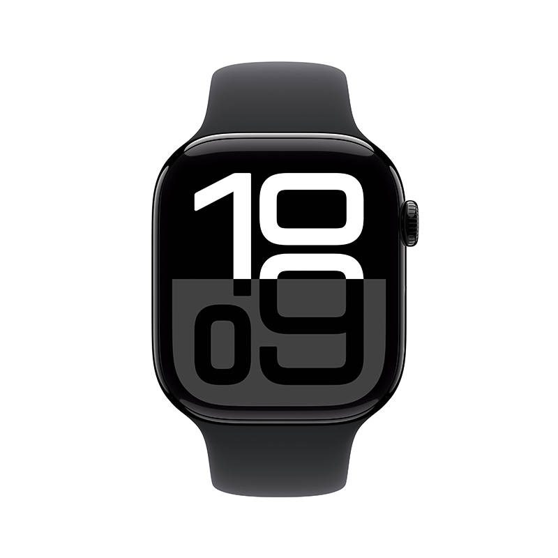 MX263CH/B Apple Watch S10 GPS 46 毫米亮黑色铝金属表壳 黑色运动型表带-S/M