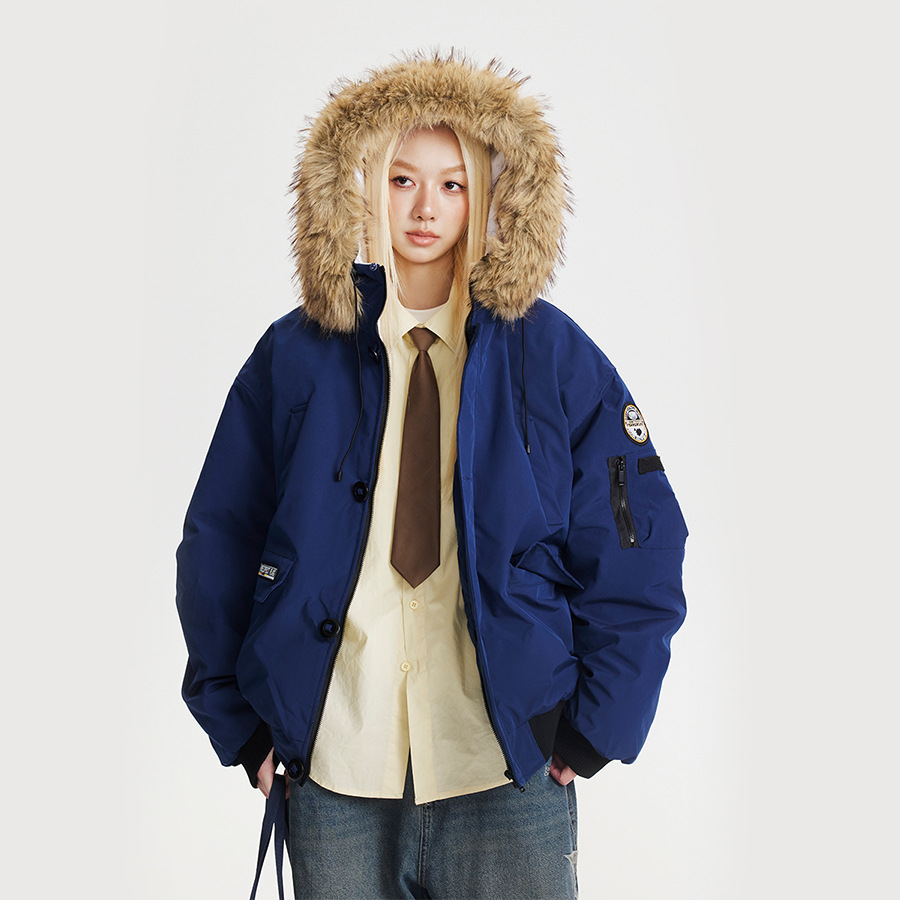 CATTEE美式学院风工装毛领棉衣外套男女冬季棉服宽松大口袋棉袄潮高清大图