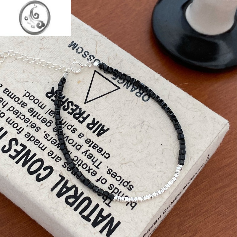 JiMi渡川酱925银银简约小众高级感黑晶石碎银子手链手串ins时髦百搭潮高清大图